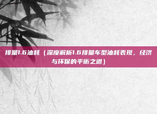 排量1.6油耗(深度解析1.6排量车型油耗表现,经济与环保的平衡之道)