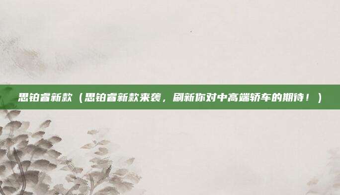 思铂睿新款（思铂睿新款来袭，刷新你对中高端轿车的期待！）