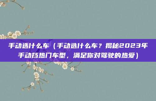 手动选什么车(手动选什么车?揭秘2023年手动挡热门车型,满足你对驾驶的热爱)