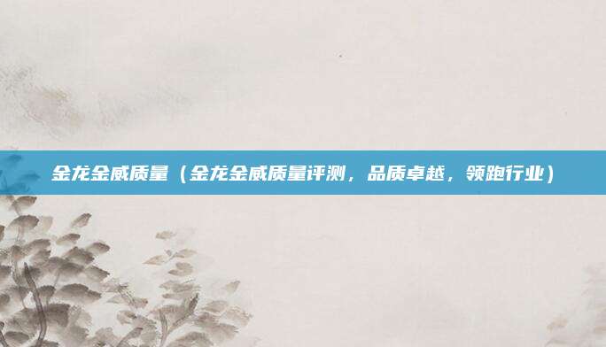 金龙金威质量(金龙金威质量评测,品质卓越,领跑行业)