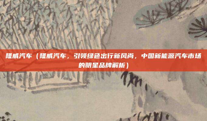 隆威汽车(隆威汽车,引领绿色出行新风尚,中国新能源汽车市场的明星品牌解析)