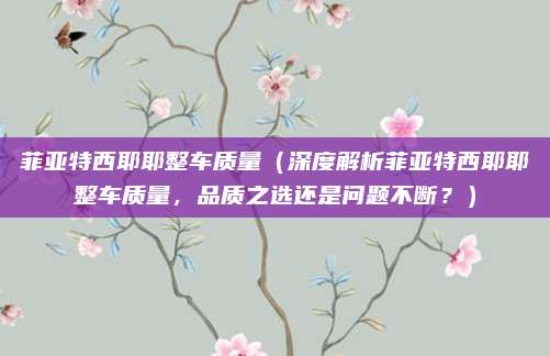 菲亚特西耶耶整车质量(深度解析菲亚特西耶耶整车质量,品质之选还是问题不断?)