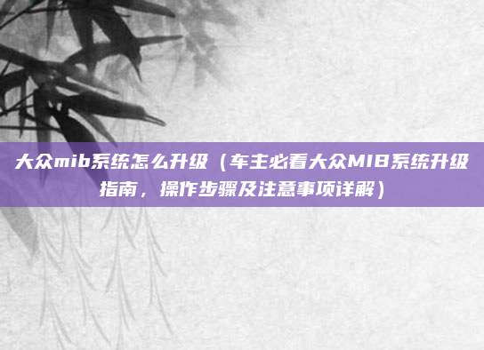 大众mib系统怎么升级(车主必看大众MIB系统升级指南,操作步骤及注意事项详解)