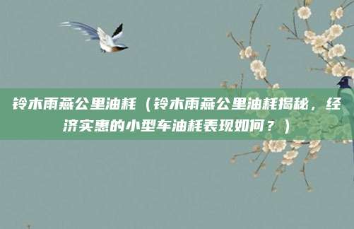 铃木雨燕公里油耗(铃木雨燕公里油耗揭秘,经济实惠的小型车油耗表现如何?)