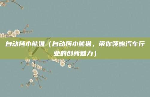 自动挡小熊猫(自动挡小熊猫,带你领略汽车行业的创新魅力)