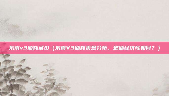 东南v3油耗多少(东南V3油耗表现分析,燃油经济性如何?)