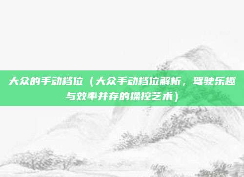 大众的手动档位(大众手动档位解析,驾驶乐趣与效率并存的操控艺术)