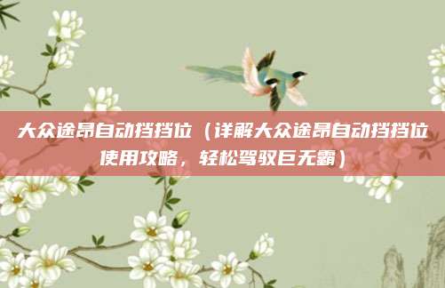 大众途昂自动挡挡位(详解大众途昂自动挡挡位使用攻略,轻松驾驭巨无霸)
