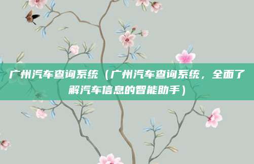 广州汽车查询系统(广州汽车查询系统,全面了解汽车信息的智能助手)