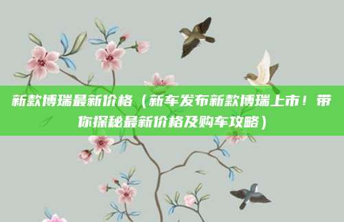新款博瑞最新价格(新车发布新款博瑞上市!带你探秘最新价格及购车攻略)