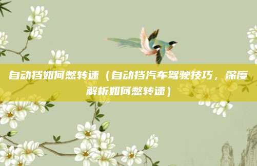 自动挡如何憋转速(自动挡汽车驾驶技巧,深度解析如何憋转速)