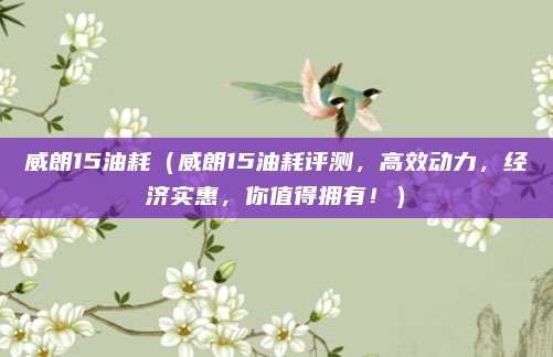 威朗15油耗(威朗15油耗评测,高效动力,经济实惠,你值得拥有!)