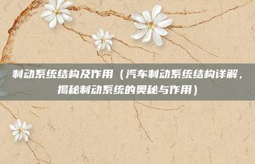制动系统结构及作用(汽车制动系统结构详解,揭秘制动系统的奥秘与作用)