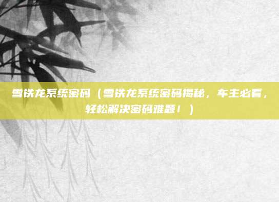雪铁龙系统密码(雪铁龙系统密码揭秘,车主必看,轻松解决密码难题!)