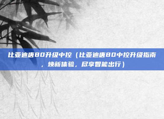 比亚迪唐80升级中控（比亚迪唐80中控升级指南，焕新体验，尽享智能出行）
