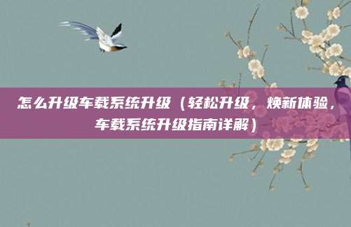 怎么升级车载系统升级(轻松升级,焕新体验,车载系统升级指南详解)
