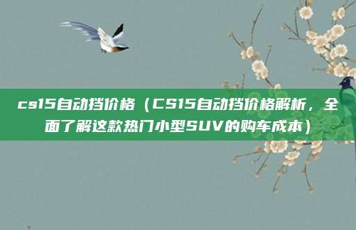 cs15自动挡价格(CS15自动挡价格解析,全面了解这款热门小型SUV的购车成本)