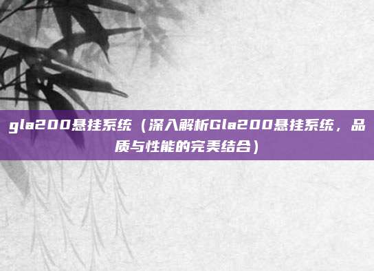 gla200悬挂系统（深入解析Gla200悬挂系统，品质与性能的完美结合）