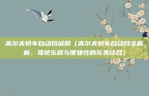 高尔夫轿车自动挡说明（高尔夫轿车自动挡全解析，驾驶乐趣与便捷性的完美结合）