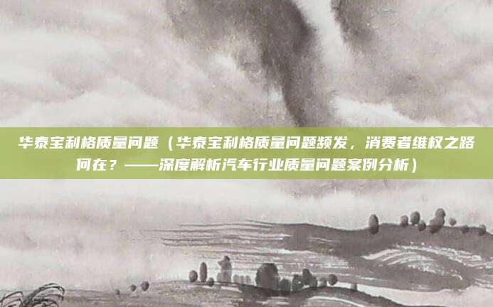 华泰宝利格质量问题（华泰宝利格质量问题频发，消费者维权之路何在？——深度解析汽车行业质量问题案例分析）