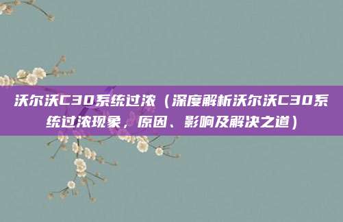 沃尔沃C30系统过浓（深度解析沃尔沃C30系统过浓现象，原因、影响及解决之道）