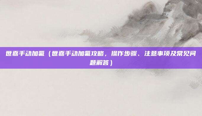 世嘉手动加氟（世嘉手动加氟攻略，操作步骤、注意事项及常见问题解答）