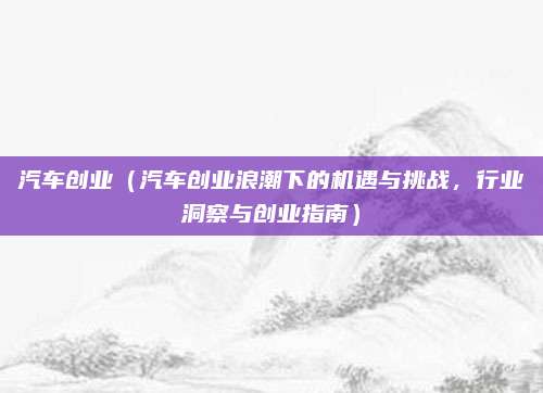 汽车创业（汽车创业浪潮下的机遇与挑战，行业洞察与创业指南）