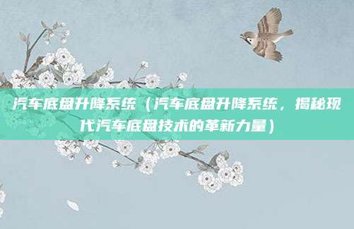 汽车底盘升降系统（汽车底盘升降系统，揭秘现代汽车底盘技术的革新力量）