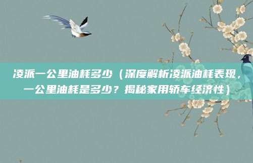 凌派一公里油耗多少（深度解析凌派油耗表现，一公里油耗是多少？揭秘家用轿车经济性）