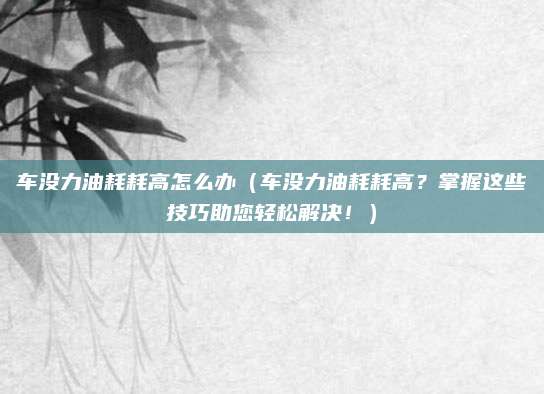 车没力油耗耗高怎么办（车没力油耗耗高？掌握这些技巧助您轻松解决！）