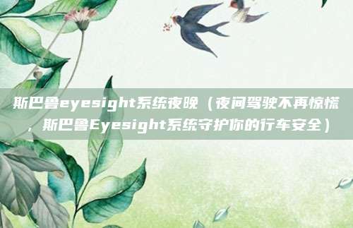 斯巴鲁eyesight系统夜晚（夜间驾驶不再惊慌，斯巴鲁Eyesight系统守护你的行车安全）