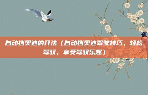 自动挡奥迪的开法（自动挡奥迪驾驶技巧，轻松驾驭，享受驾驭乐趣）
