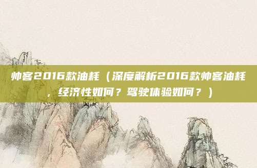 帅客2016款油耗（深度解析2016款帅客油耗，经济性如何？驾驶体验如何？）