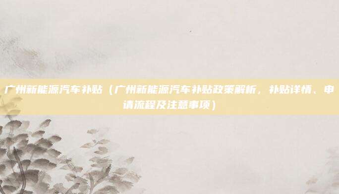 广州新能源汽车补贴（广州新能源汽车补贴政策解析，补贴详情、申请流程及注意事项）