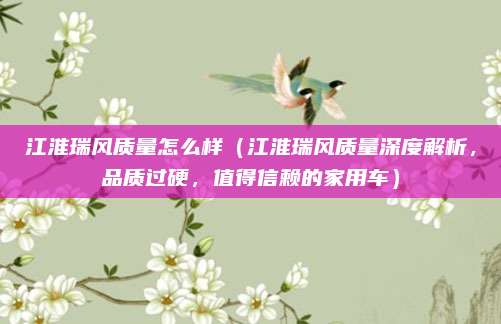 江淮瑞风质量怎么样（江淮瑞风质量深度解析，品质过硬，值得信赖的家用车）