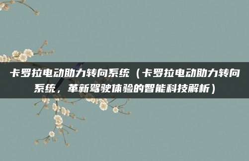 卡罗拉电动助力转向系统（卡罗拉电动助力转向系统，革新驾驶体验的智能科技解析）