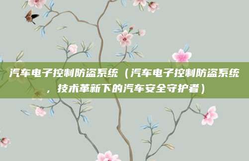 汽车电子控制防盗系统（汽车电子控制防盗系统，技术革新下的汽车安全守护者）