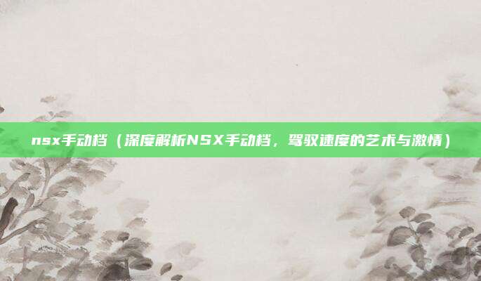 nsx手动档（深度解析NSX手动档，驾驭速度的艺术与激情）
