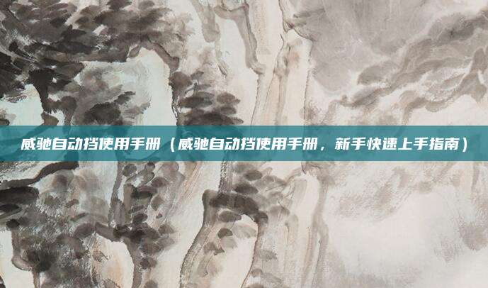威驰自动挡使用手册（威驰自动挡使用手册，新手快速上手指南）