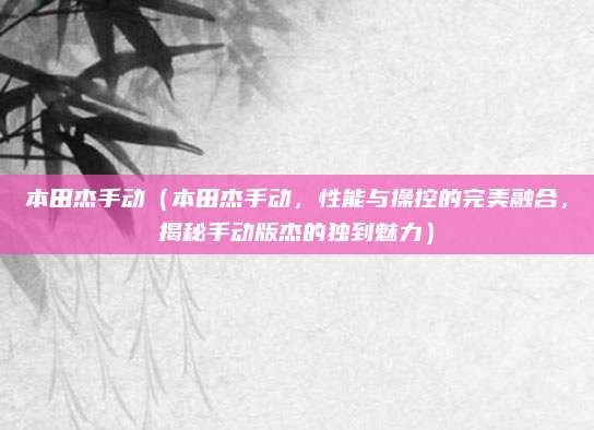 本田杰手动（本田杰手动，性能与操控的完美融合，揭秘手动版杰的独到魅力）