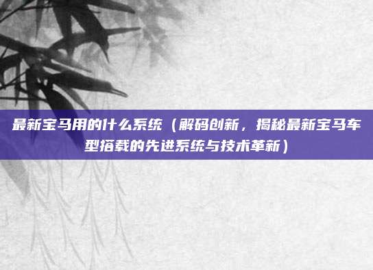 最新宝马用的什么系统（解码创新，揭秘最新宝马车型搭载的先进系统与技术革新）