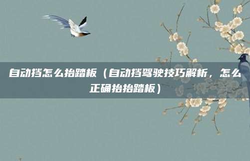 自动挡怎么抬踏板（自动挡驾驶技巧解析，怎么正确抬抬踏板）