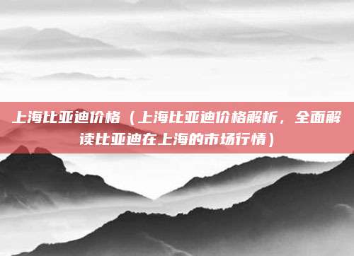 上海比亚迪价格（上海比亚迪价格解析，全面解读比亚迪在上海的市场行情）