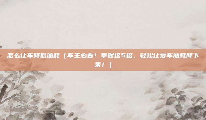 怎么让车降低油耗（车主必看！掌握这5招，轻松让爱车油耗降下来！）