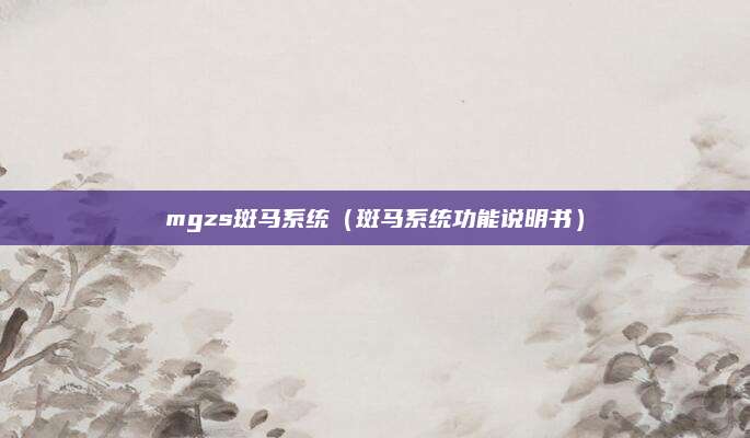 mgzs斑马系统(斑马系统功能说明书)