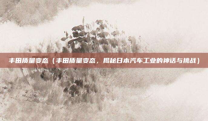 丰田质量变态（丰田质量变态，揭秘日本汽车工业的神话与挑战）