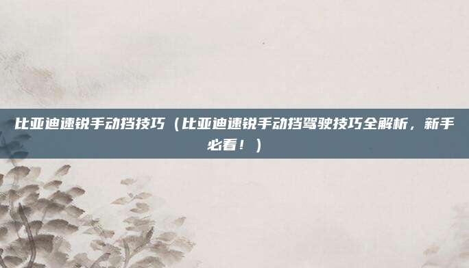 比亚迪速锐手动挡技巧（比亚迪速锐手动挡驾驶技巧全解析，新手必看！）