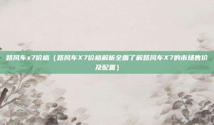 路风车x7价格（路风车X7价格解析全面了解路风车X7的市场售价及配置）