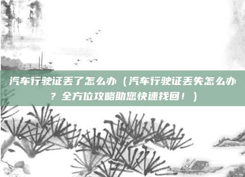 汽车行驶证丢了怎么办(汽车行驶证丢失怎么办?全方位攻略助您快速找回!)