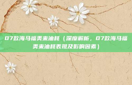 07款海马福美来油耗(深度解析,07款海马福美来油耗表现及影响因素)